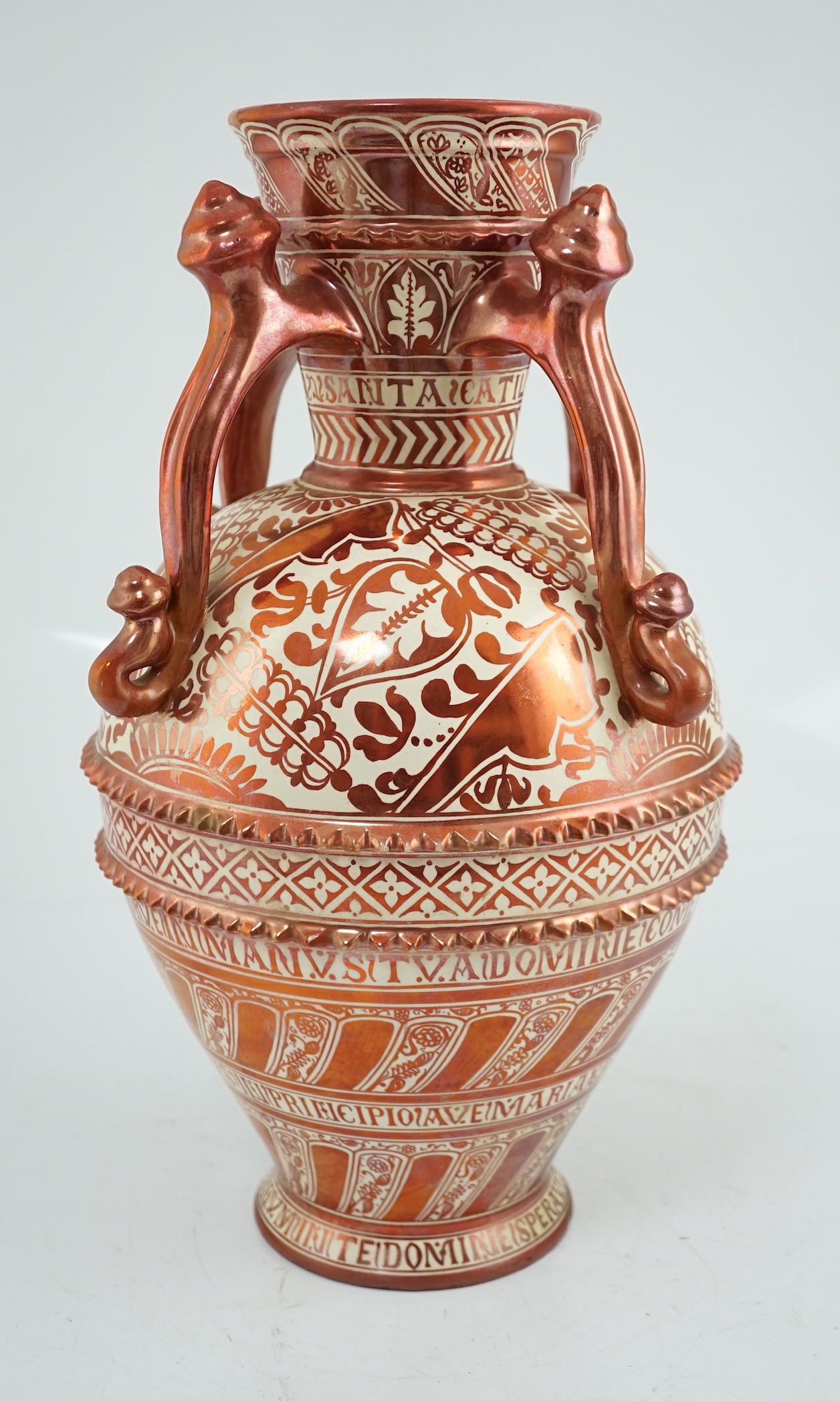Ulisse Cantagalli, a Hispano-Moresque style ruby-copper lustre vase, late 19th century, some restoration